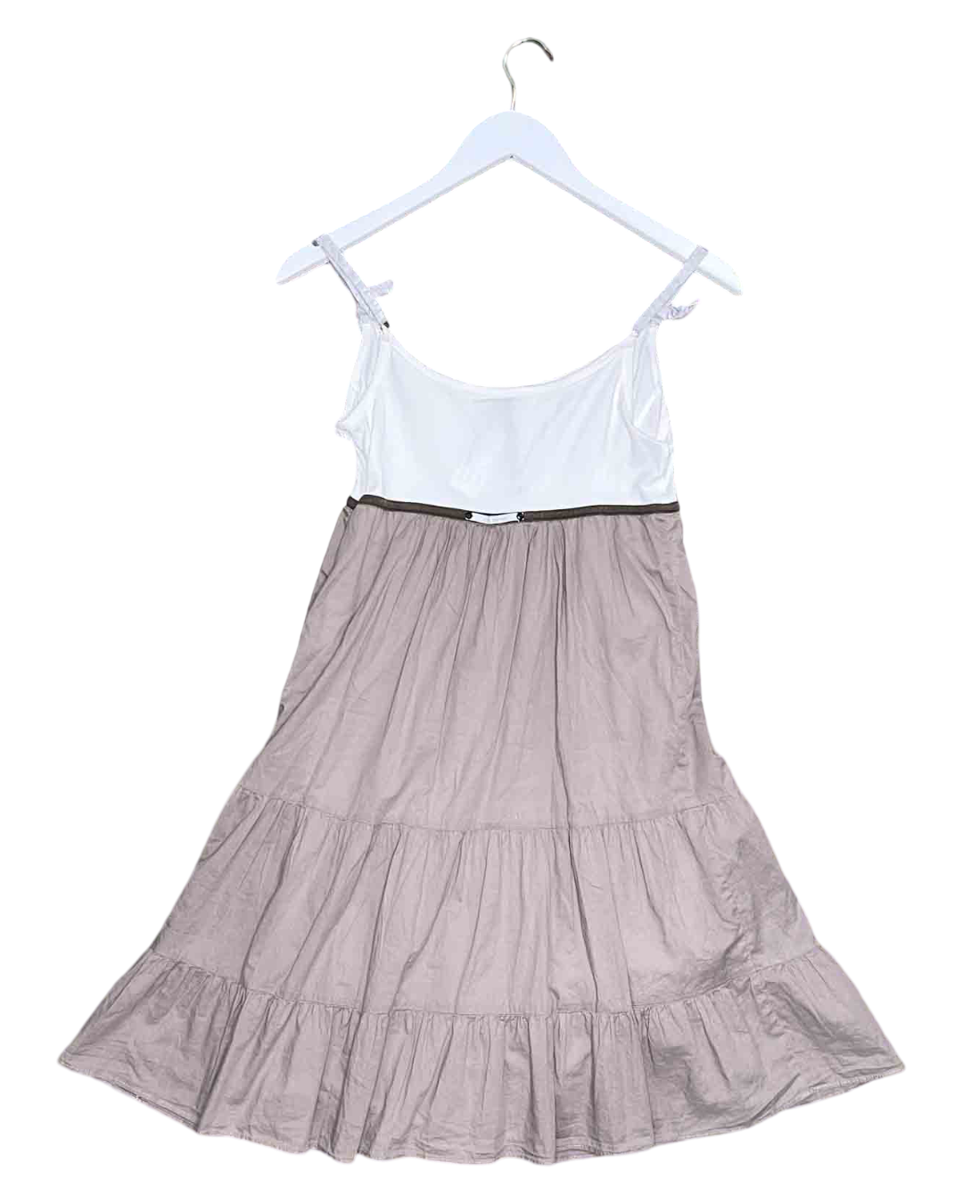 Size S | Cop Copine White/Brown Cotton Babydoll Mini Dress