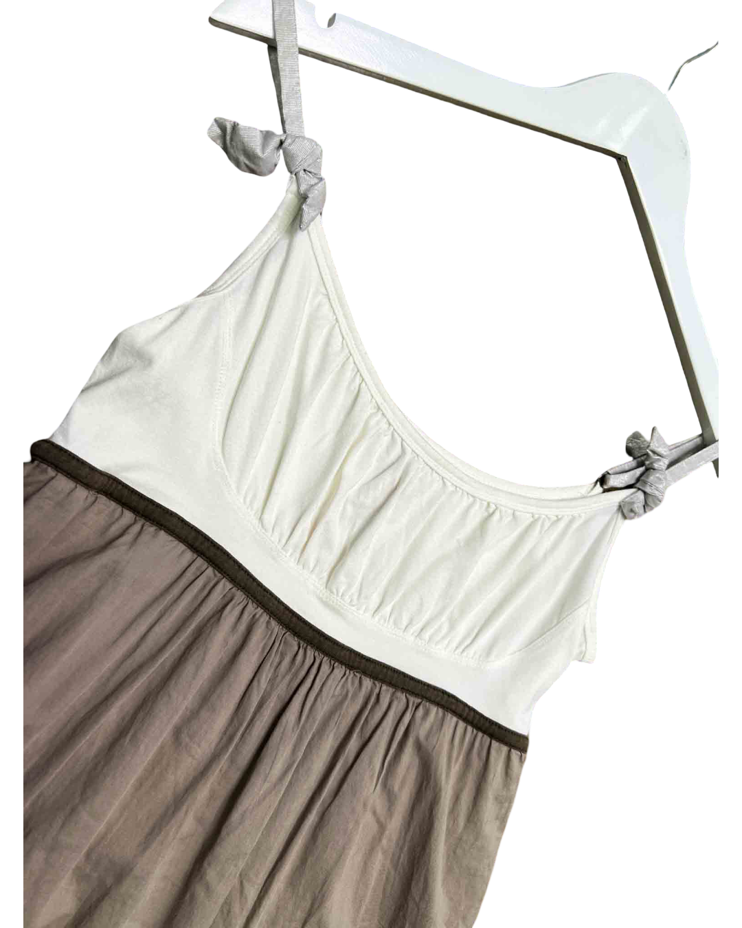 Size S | Cop Copine White/Brown Cotton Babydoll Mini Dress