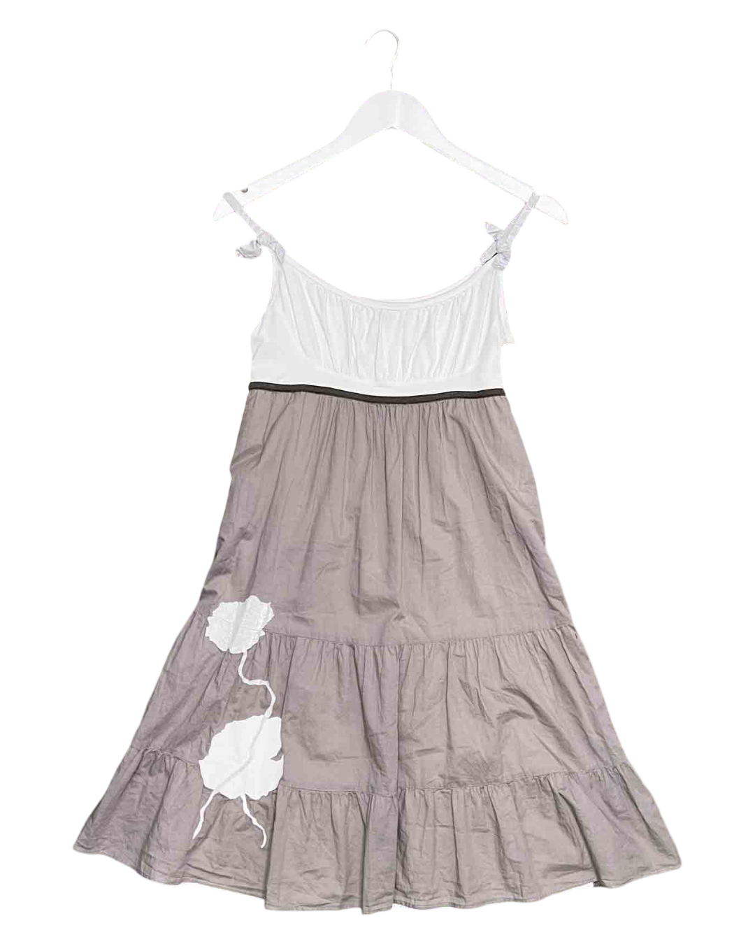 Size S | Cop Copine White/Brown Cotton Babydoll Mini Dress