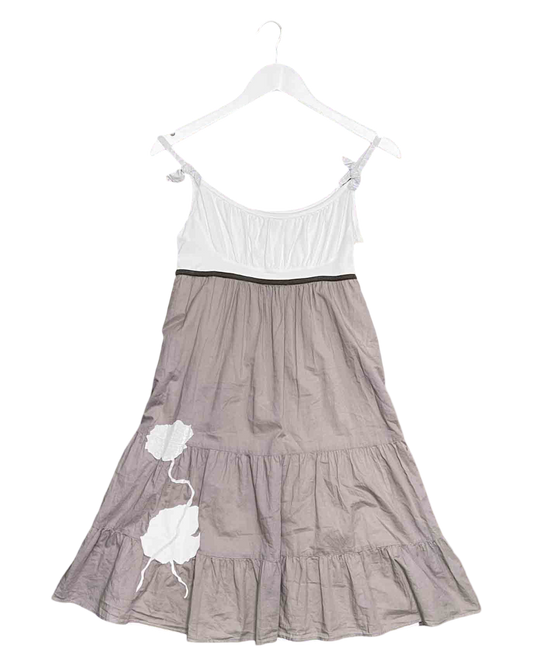 Size S | Cop Copine White/Brown Cotton Babydoll Mini Dress