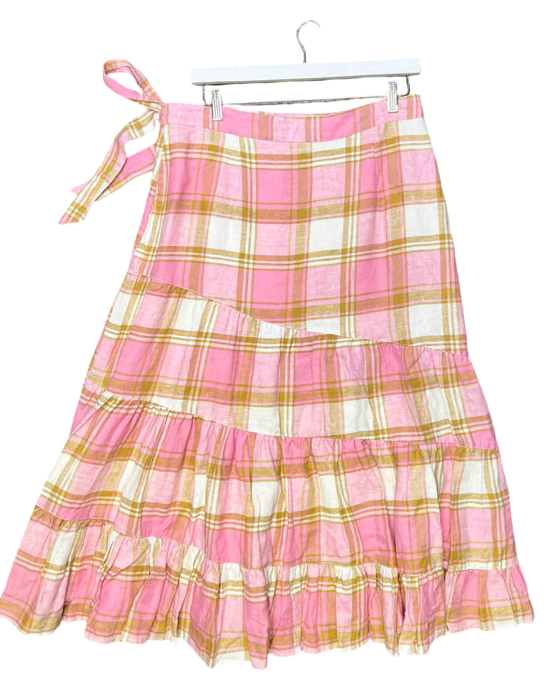 Siize 16 (XXL) | Country Road Linen Plaid Wrap Skirt