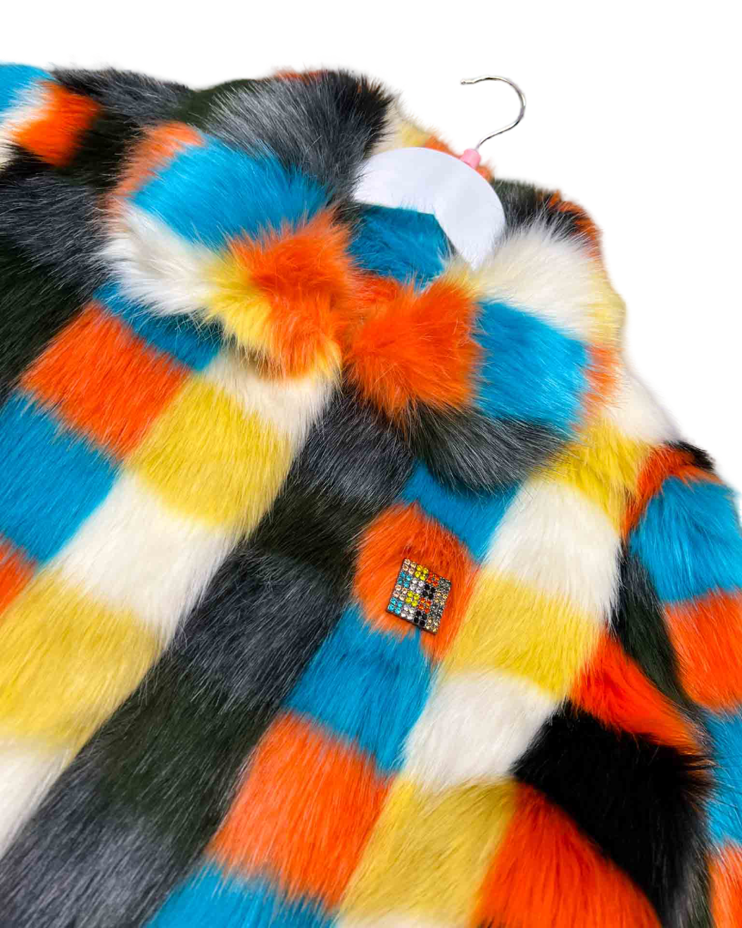Size 8 | Shrimps "Little Star" Check Faux Fur Coat