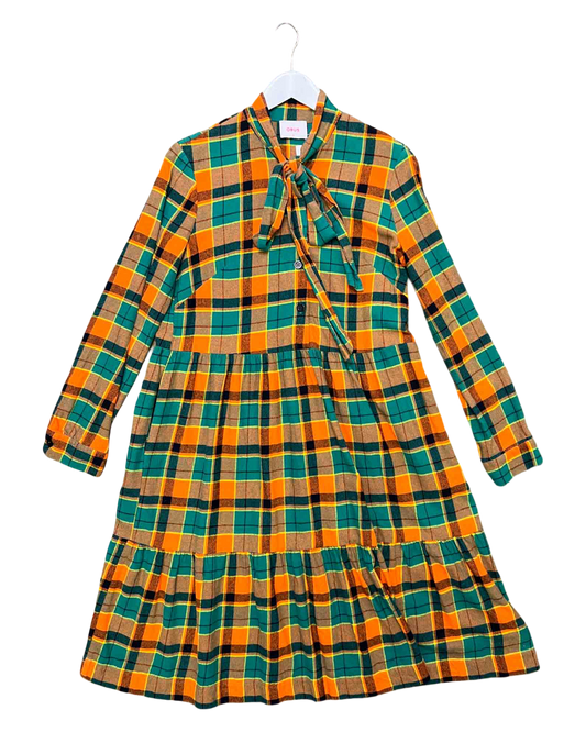 Side 8 | Obus Green/Orange Tartan Midi Dress