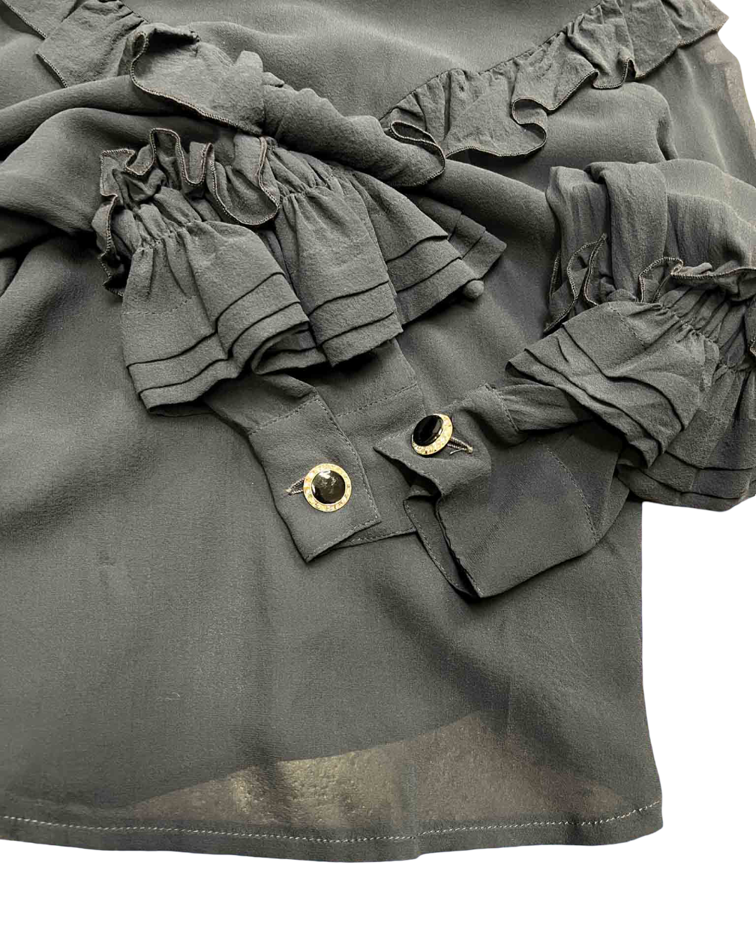 Size XS | Stolen Girlfriends Club Dark Grey Silk Rufle Shirt