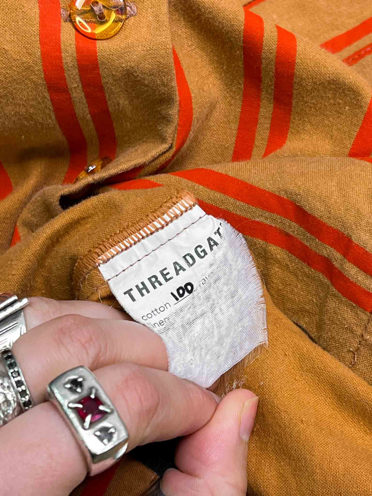 Size S | Threadgate Orange Cotton Striped Shirt