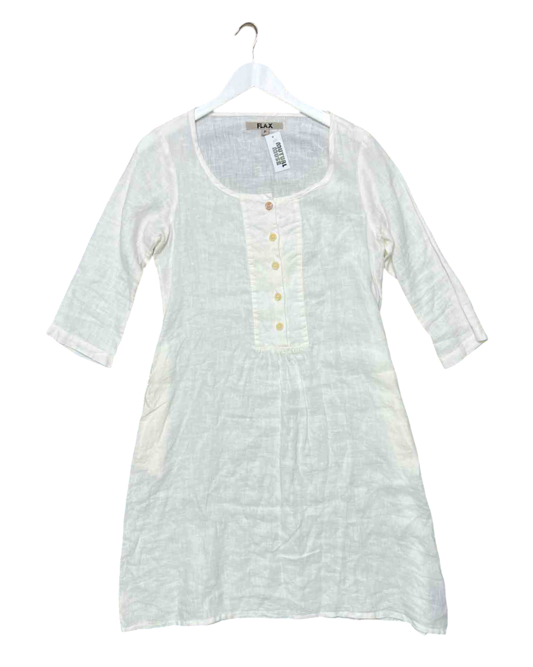 Size P (S) | Flax White Linen Smock Mini Dress