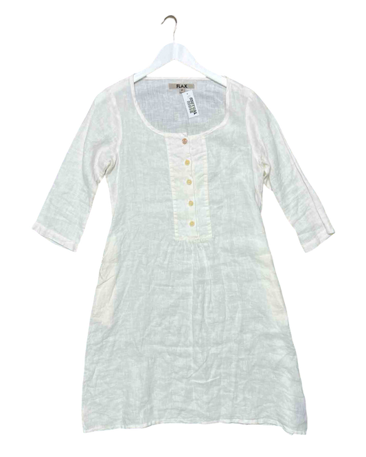 Size P (S) | Flax White Linen Smock Mini Dress