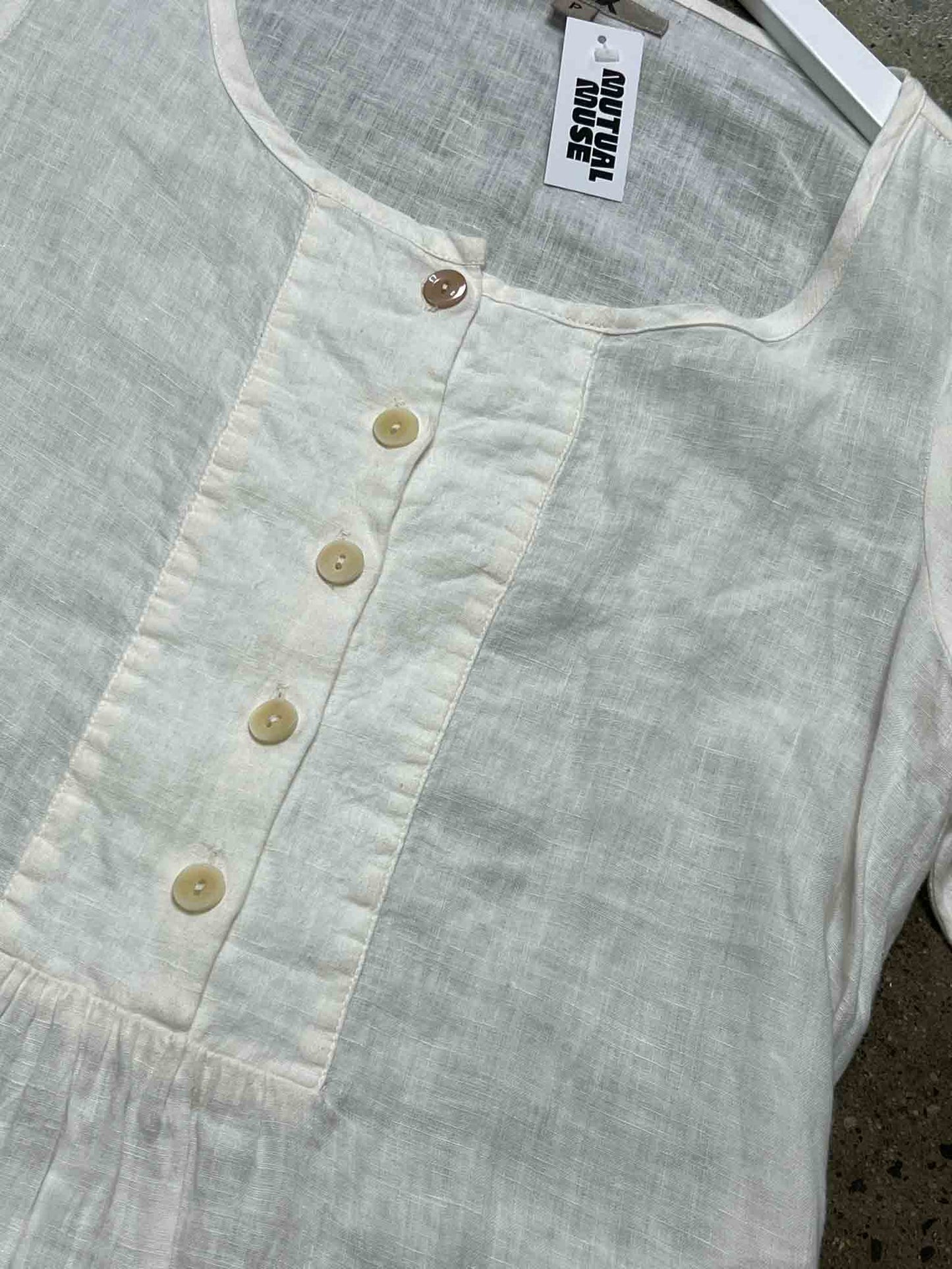 Size P (S) | Flax White Linen Smock Mini Dress