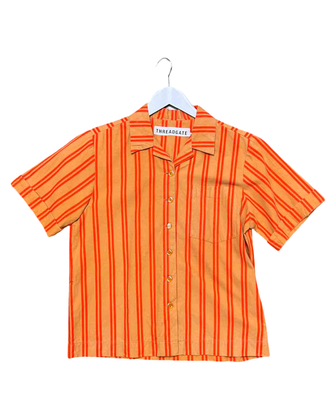 Size S | Threadgate Orange Cotton Striped Shirt