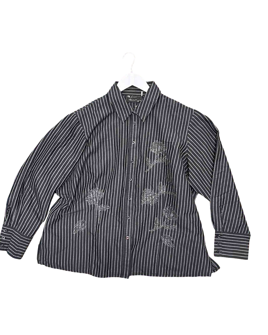 Size 22 | Free Women Grey Pinstripe Flower Shirt