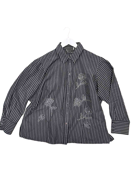 Size 22 | Free Women Grey Pinstripe Flower Shirt