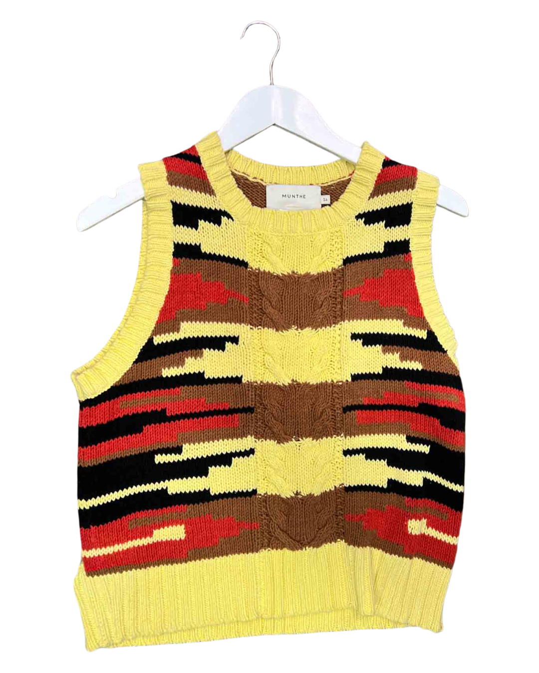 Size S | Munthe Yellow Cotton Knit Saddle Vest
