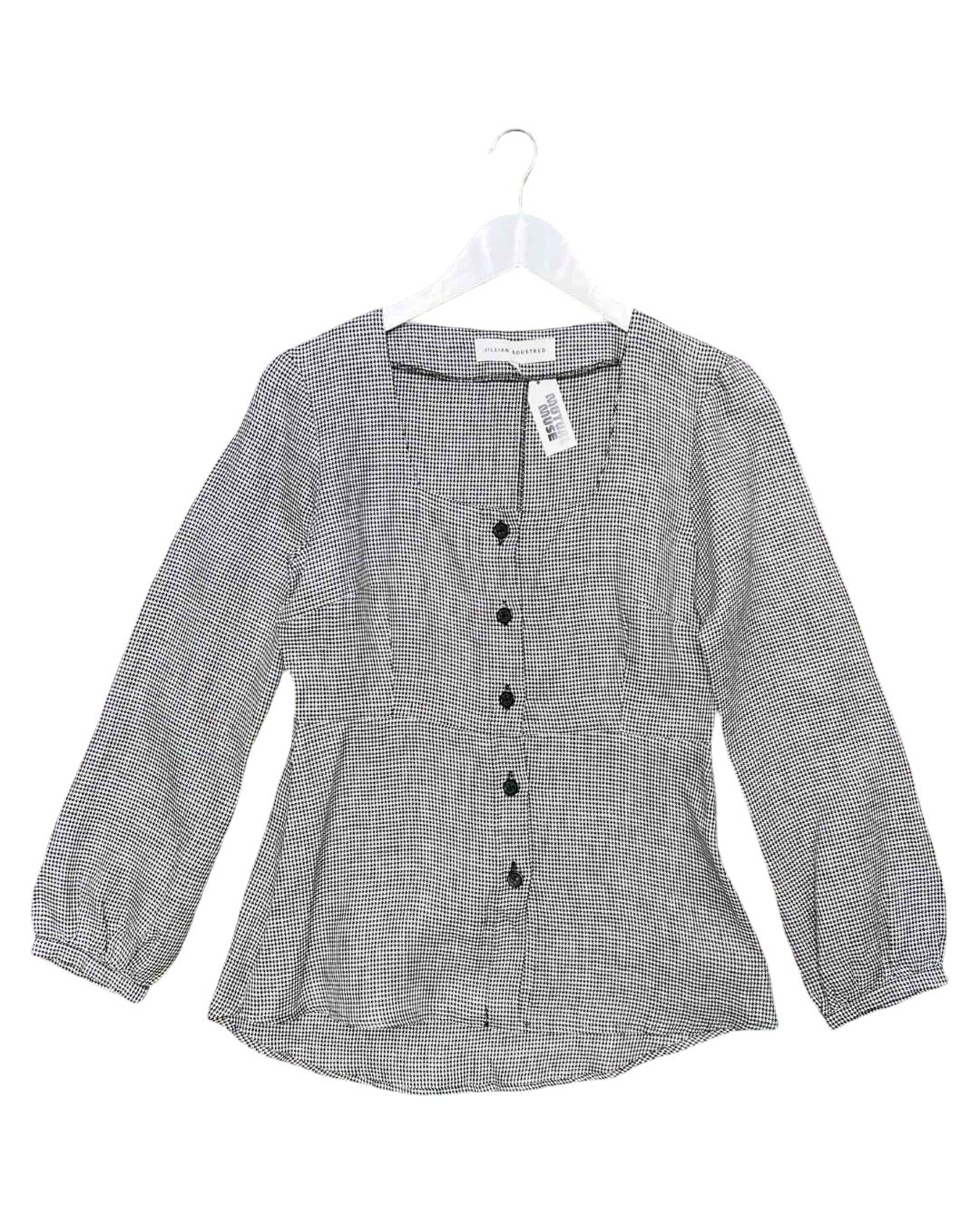 Size S | Jillian Boustred Linen Houndstooth Peplum Top