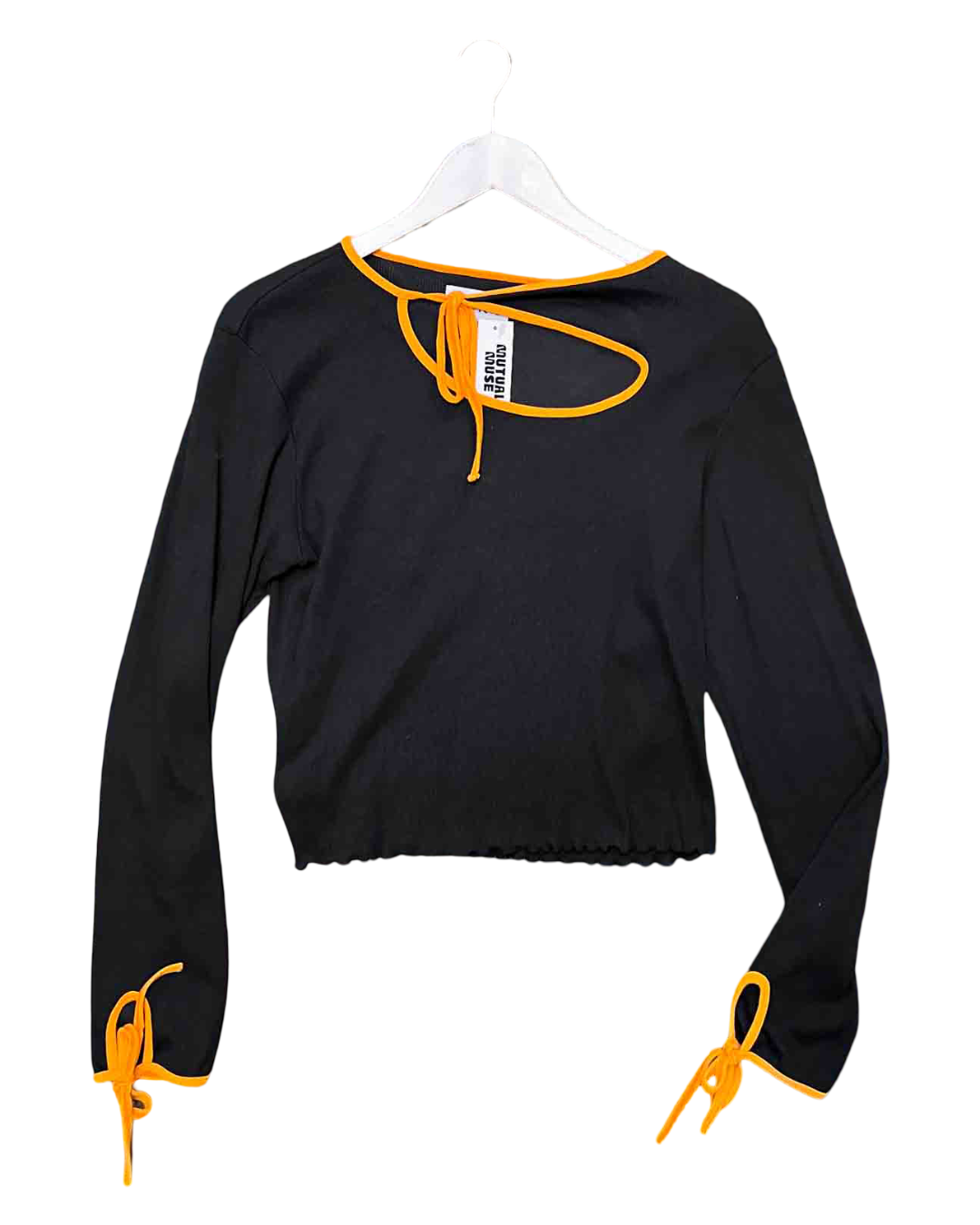 Size S | SUKU Black/Orange Cotton Asymmetric Long Sleeve Top