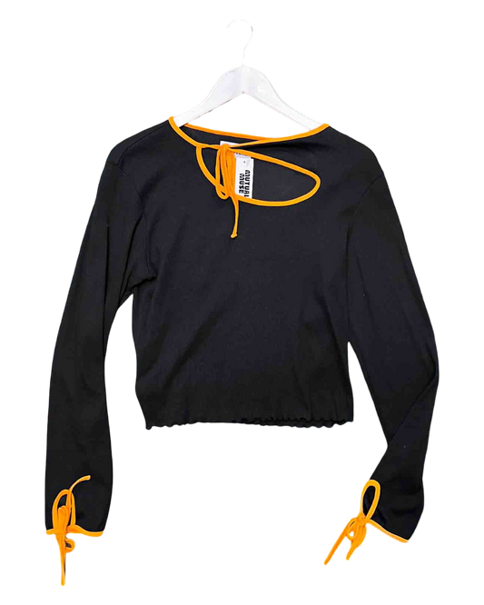 Size S | SUKU Black/Orange Cotton Asymmetric Long Sleeve Top