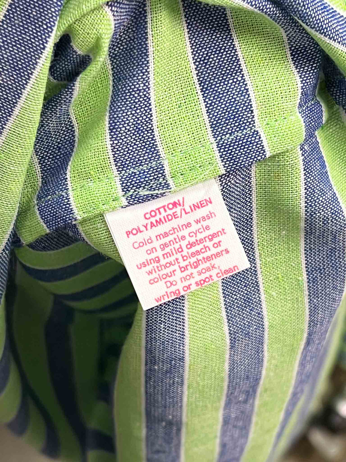 Size S | Obus Green and Blue Striped Linen Midi Dress