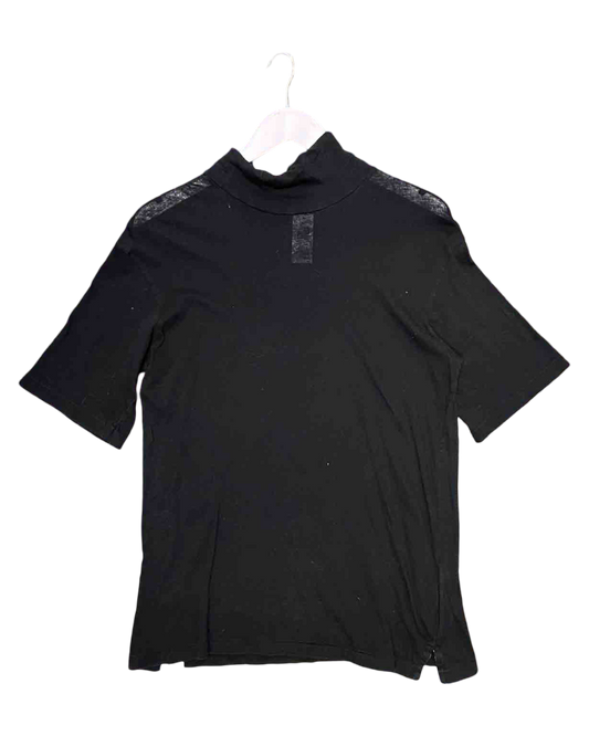 Size M | Bassike Black Organic Cotton Mock Neck Top
