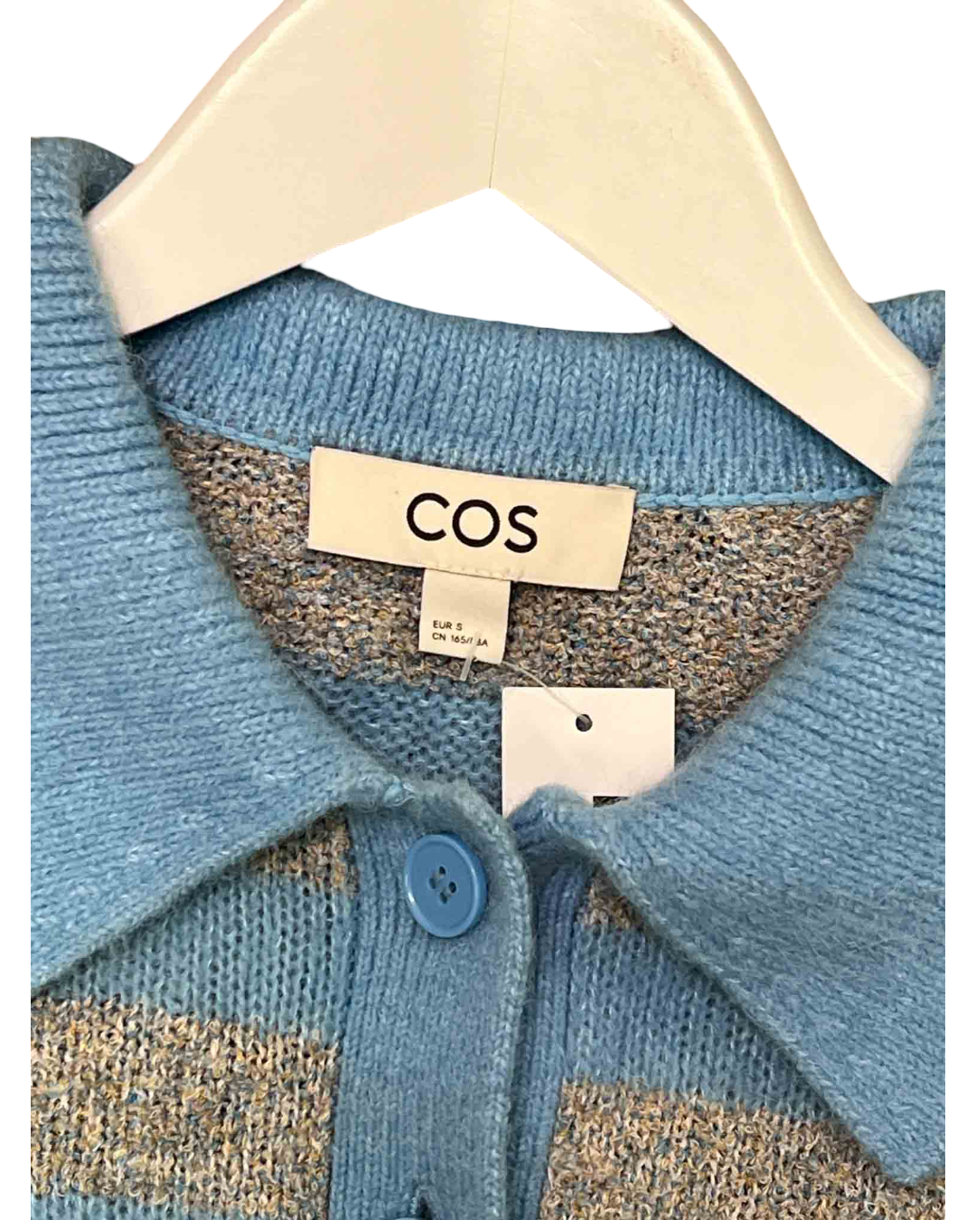 Size S | COS Wool & Alpaca Blend Striped Knit Polo Cardigan