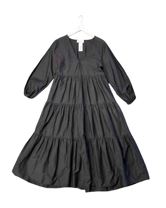 Size 6 (XS) | Matteau Black Cotton Tiered Dress
