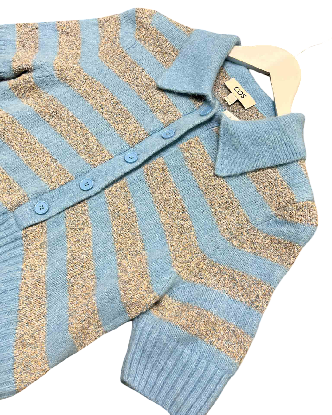 Size S | COS Wool & Alpaca Blend Striped Knit Polo Cardigan