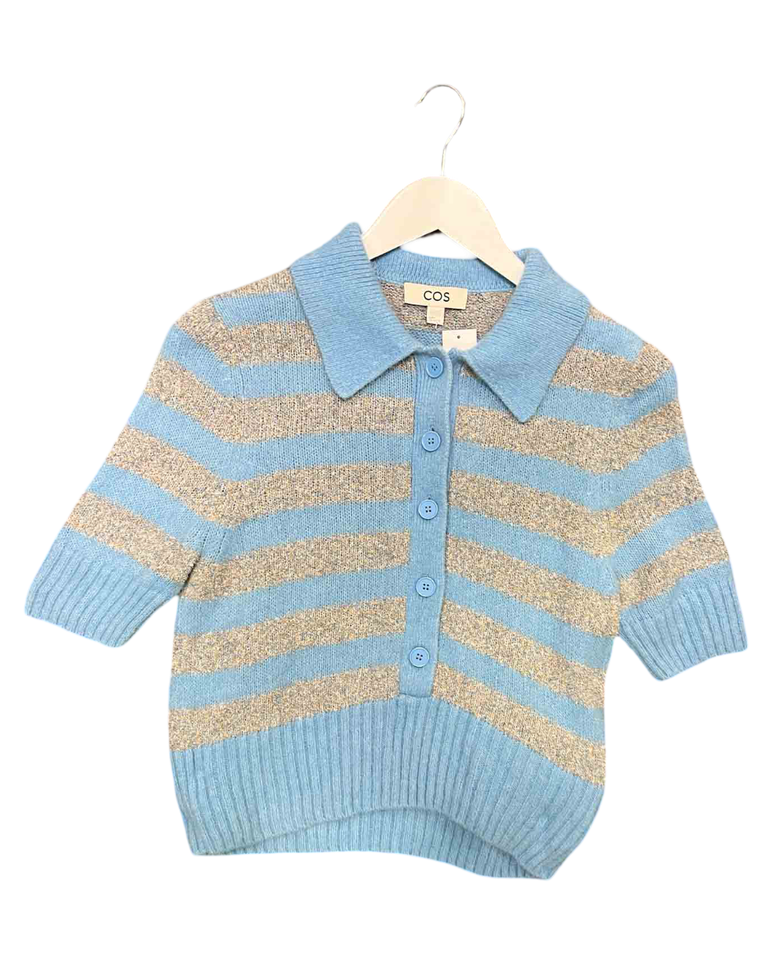 Size S | COS Wool & Alpaca Blend Striped Knit Polo Cardigan