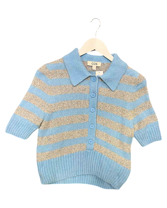 Size S | COS Wool & Alpaca Blend Striped Knit Polo Cardigan