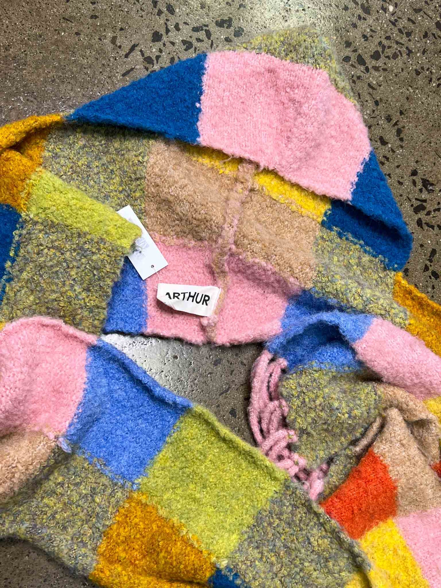 Arthur Colour Block Check Wool Blend Balaclava Scarf