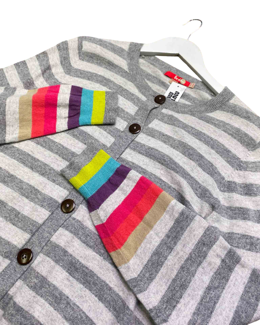 Size 18 | Boden Grey Stripe Cashmere Blend Cardigan