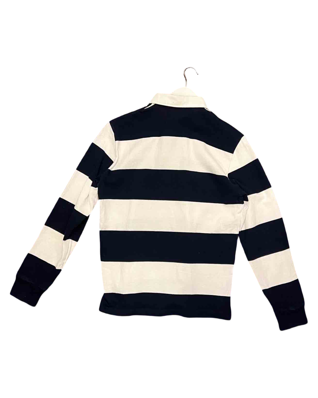 Size M | Noah White and Navy Striped Rugby Polo