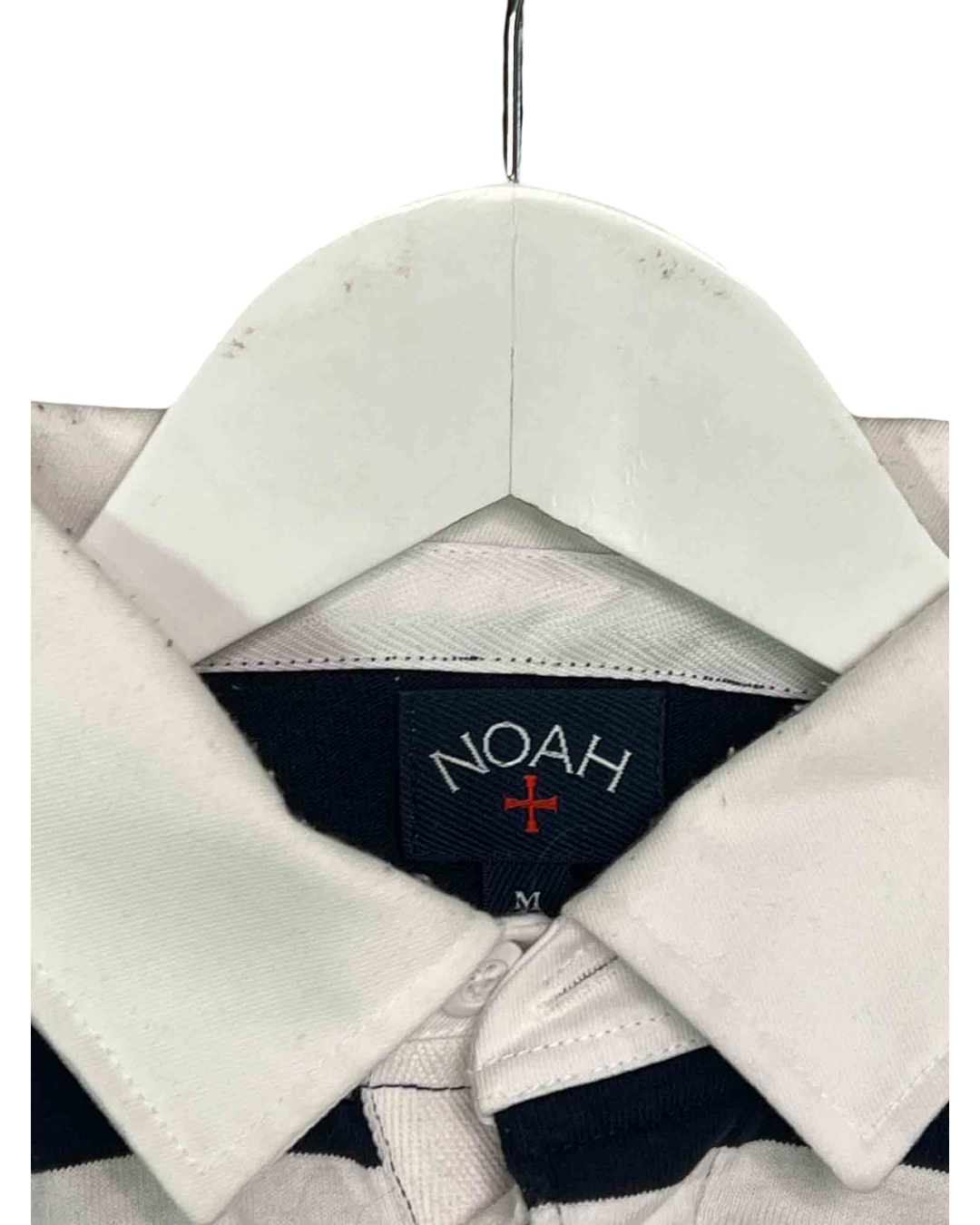 Size M | Noah White and Navy Striped Rugby Polo