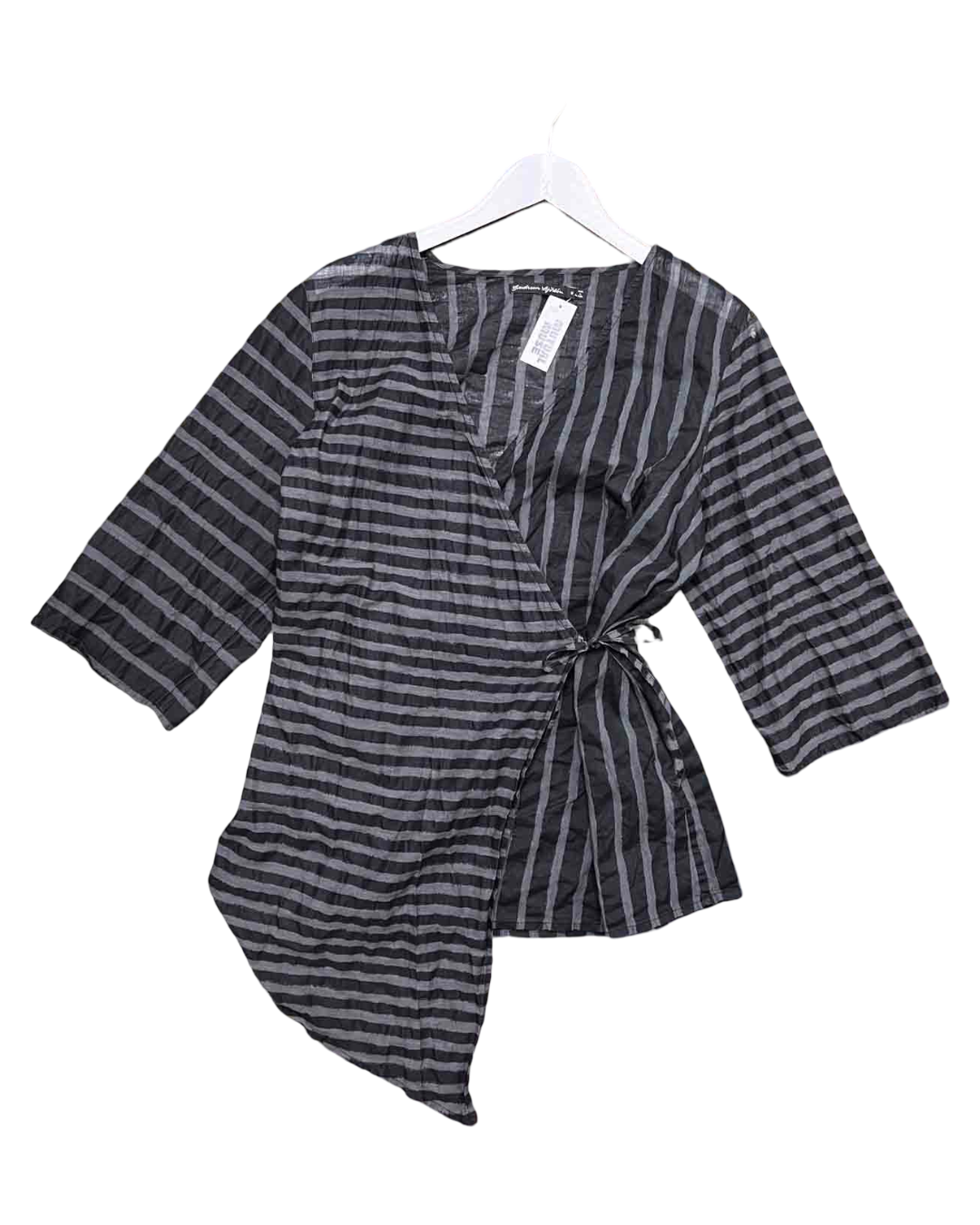 Size M | Gudrun Sjoden Grey Cotton Striped Wrap Top