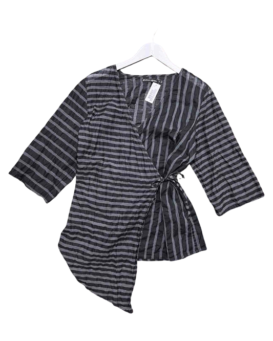 Size M | Gudrun Sjoden Grey Cotton Striped Wrap Top