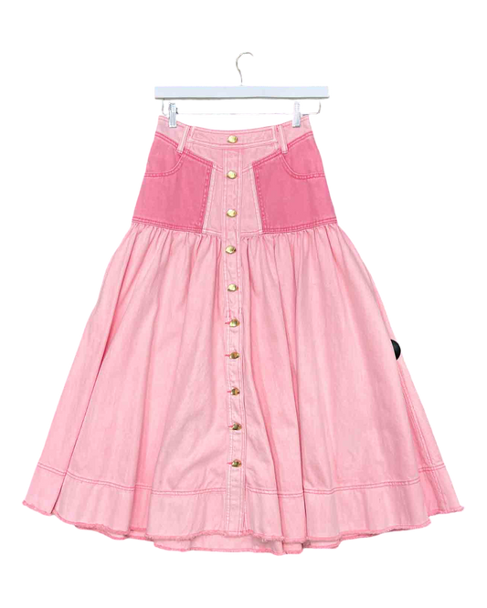 Size 8 | Aje Pink Denim Maxi Skirt