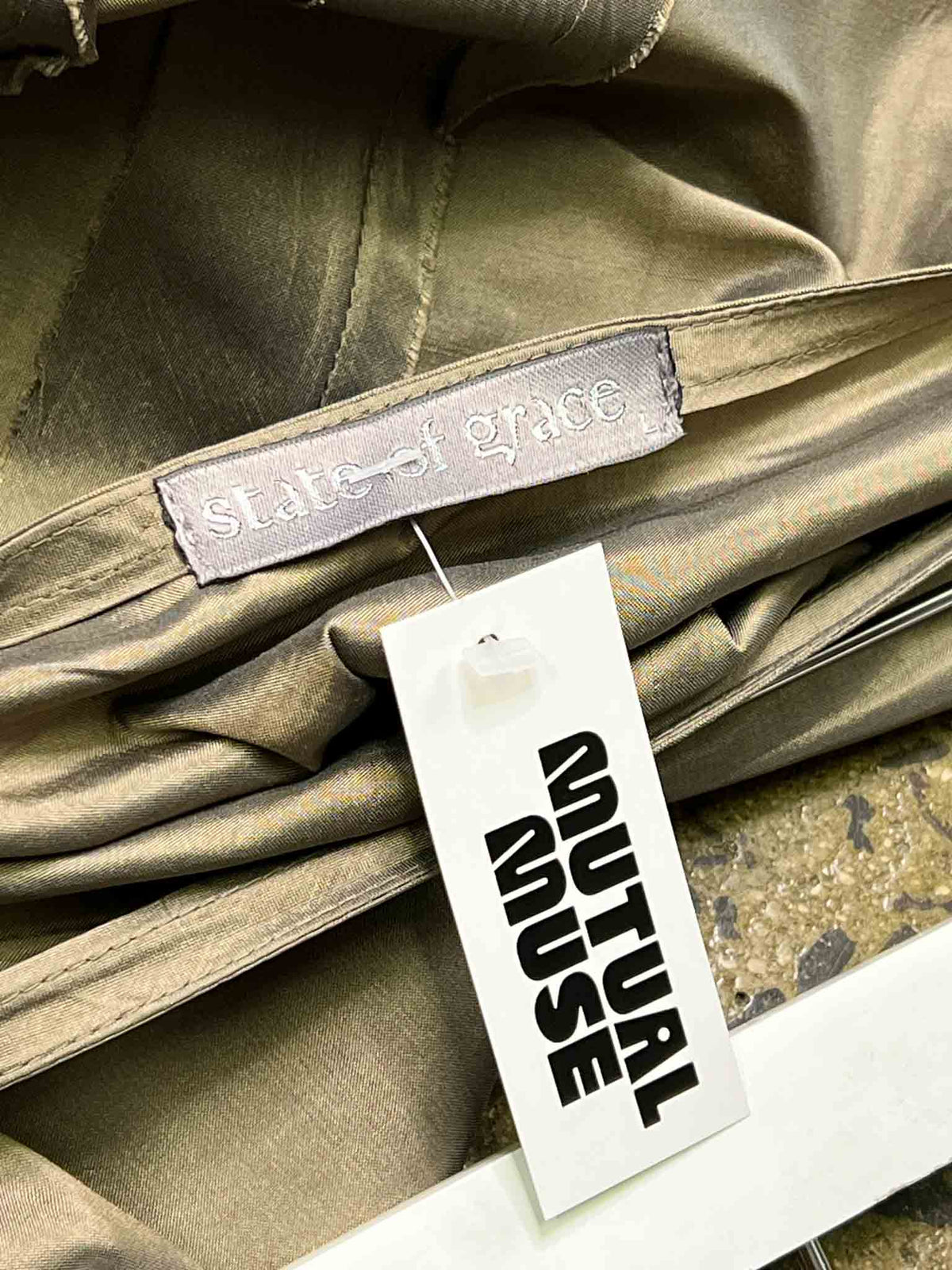 Size L | State of Grace Metallic Taupe Silk Midi Skirt