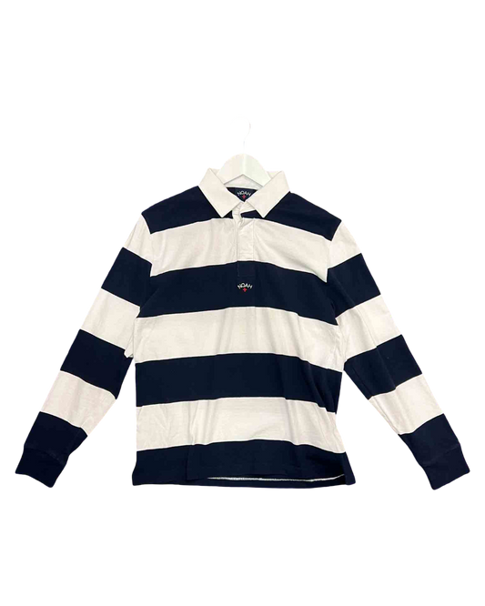 Size M | Noah White and Navy Striped Rugby Polo