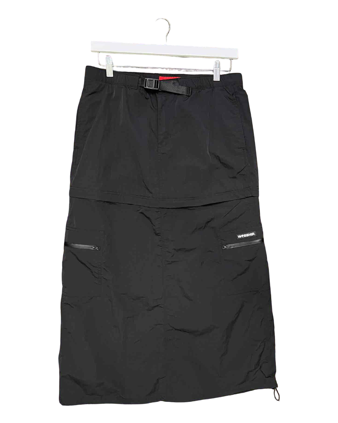 Size M | WORSHIP Black Nylon Cargo Skirt