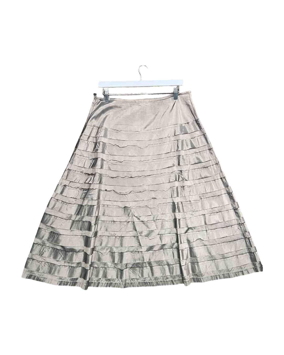 Size L | State of Grace Metallic Taupe Silk Midi Skirt