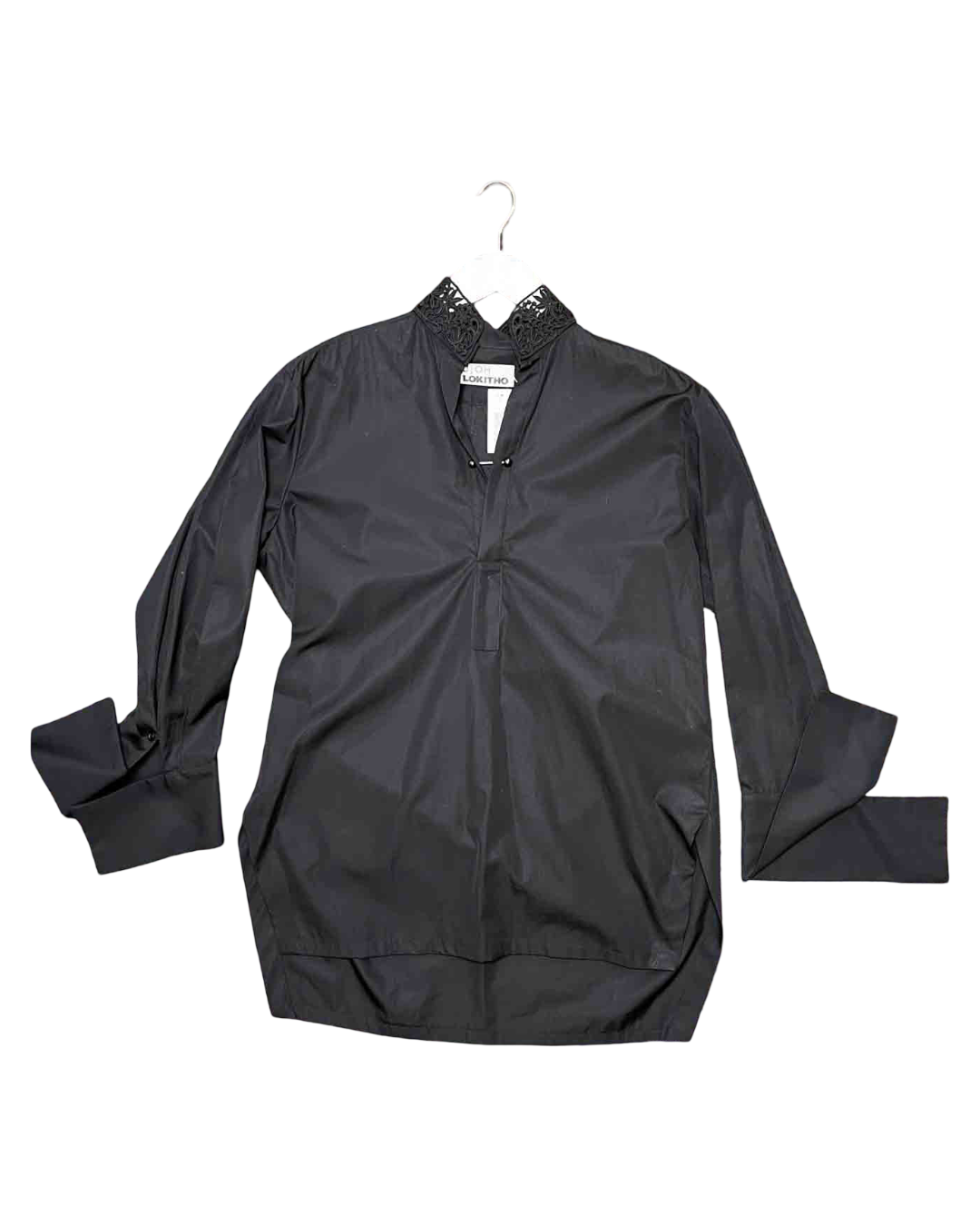 Size 2 (S) | Ujoh Lokitho Black Cotton Lace Collar Shirt