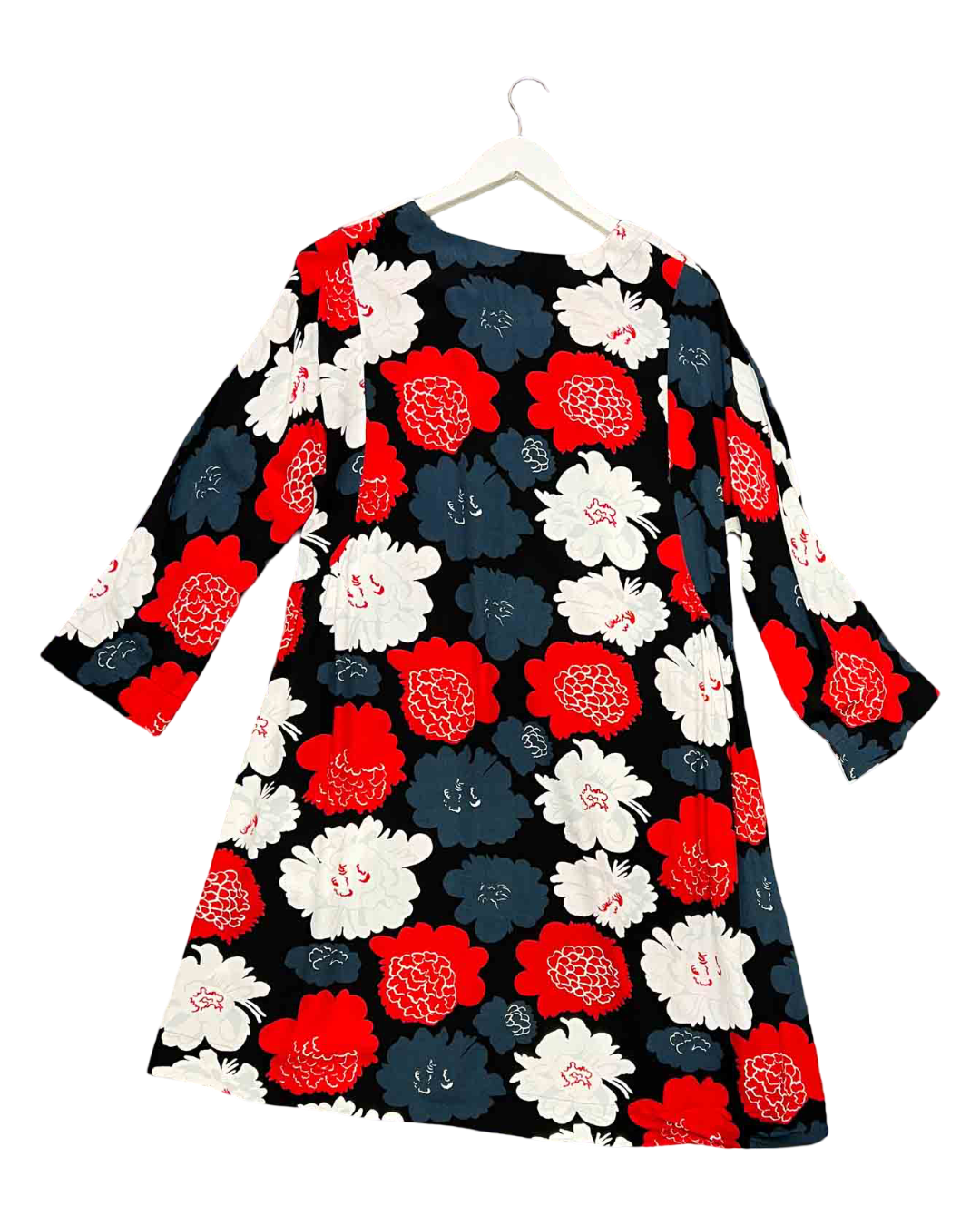 Size 8 | Marimekko Black, Red and Blue Floral Pieni Pioni Midi Dress