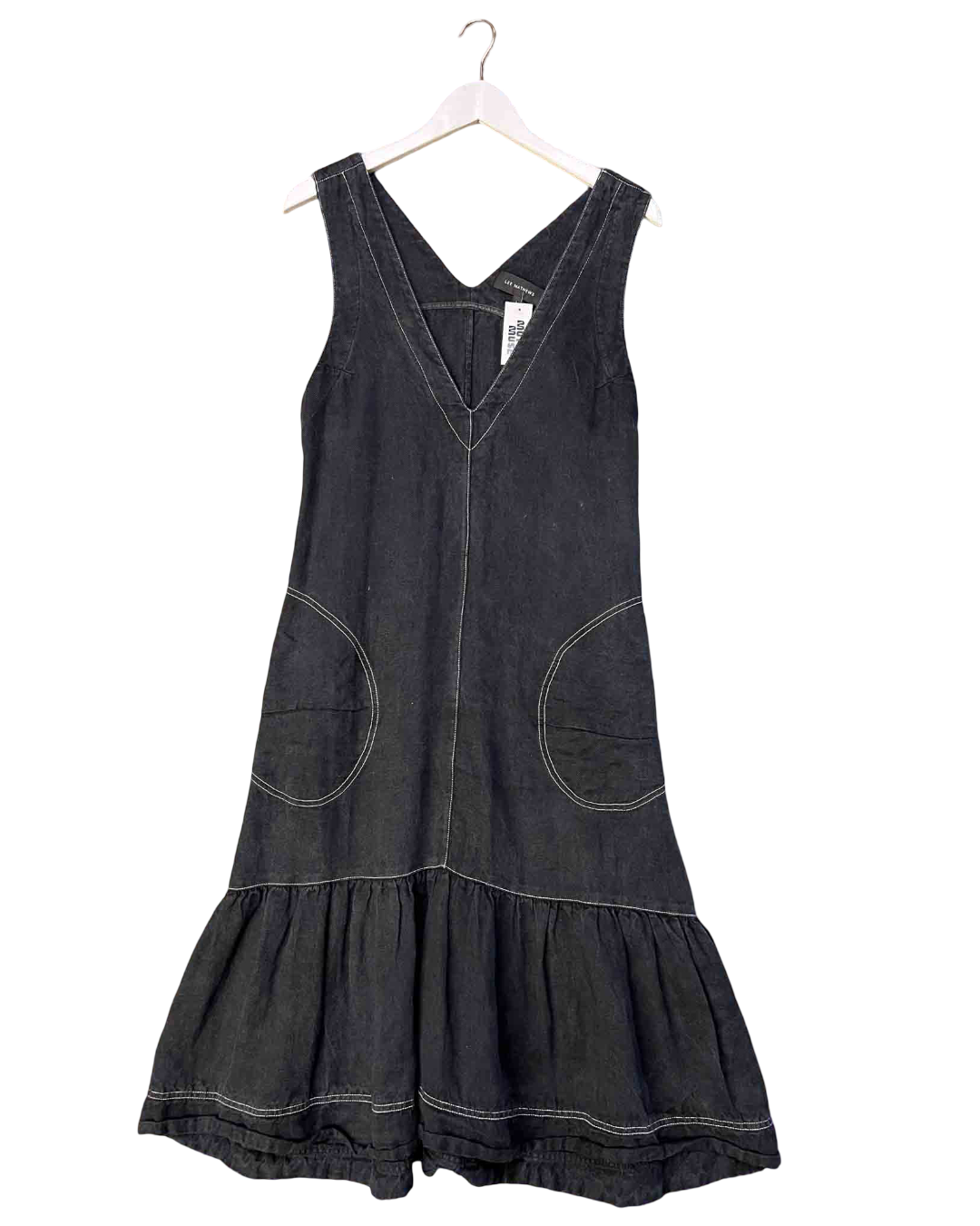 Size S | Lee Mathews Black Carrie Linen V-Neck Dress