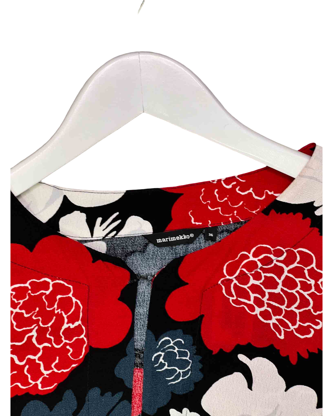 Size 8 | Marimekko Black, Red and Blue Floral Pieni Pioni Midi Dress