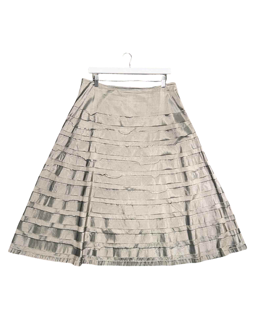 Size L | State of Grace Metallic Taupe Silk Midi Skirt