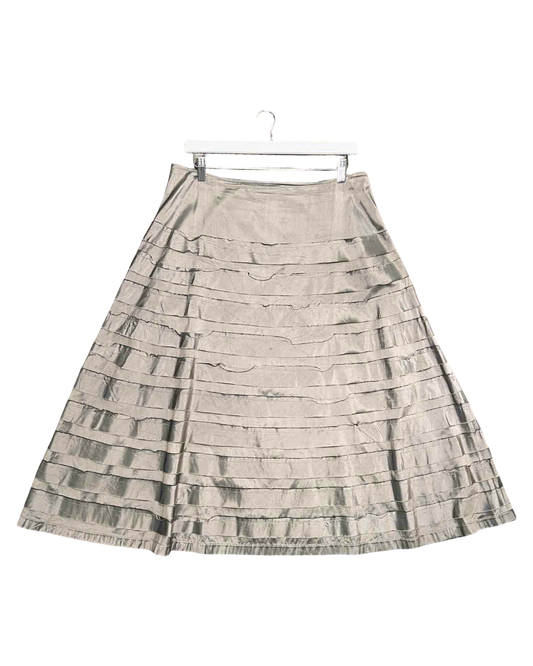 Size L | State of Grace Metallic Taupe Silk Midi Skirt