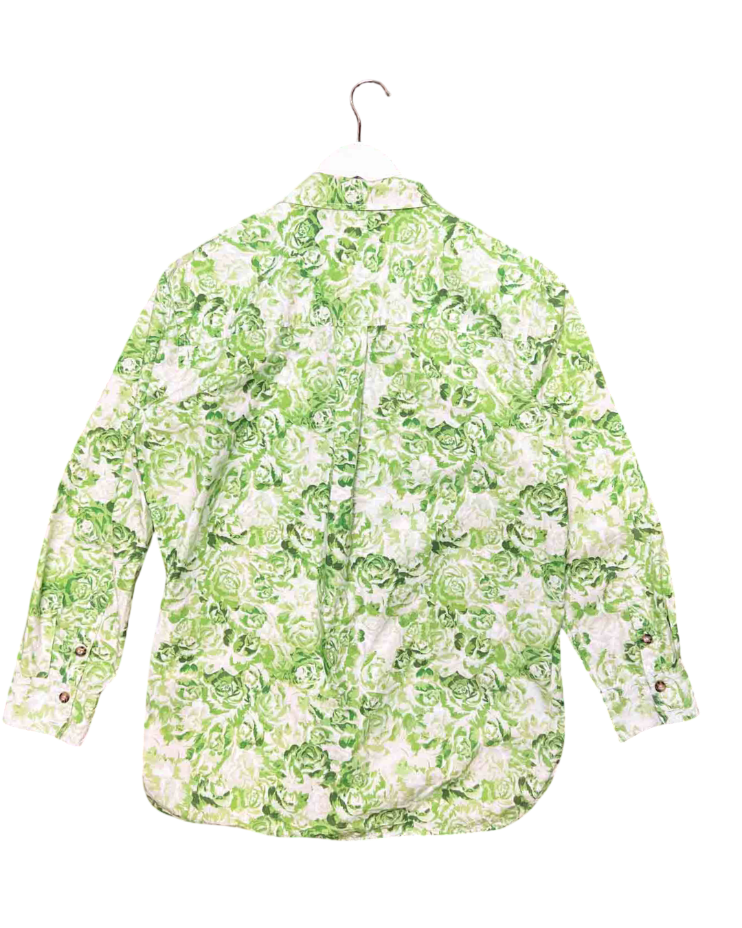 Size 38 (M) | Ganni Neon Green Cotton Rose Shirt