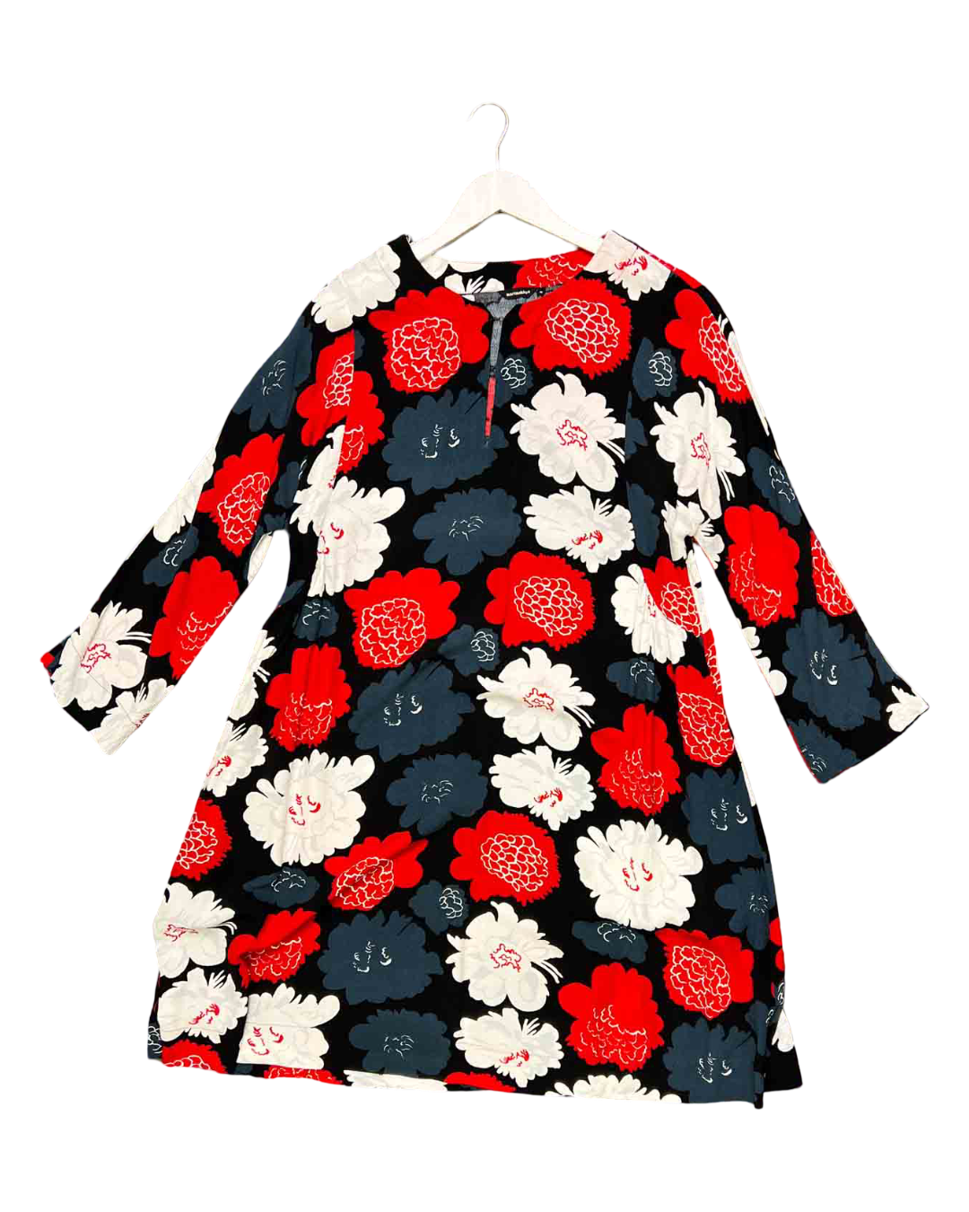 Size 8 | Marimekko Black, Red and Blue Floral Pieni Pioni Midi Dress