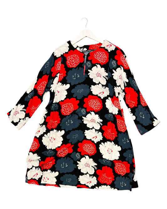 Size 8 | Marimekko Black, Red and Blue Floral Pieni Pioni Midi Dress