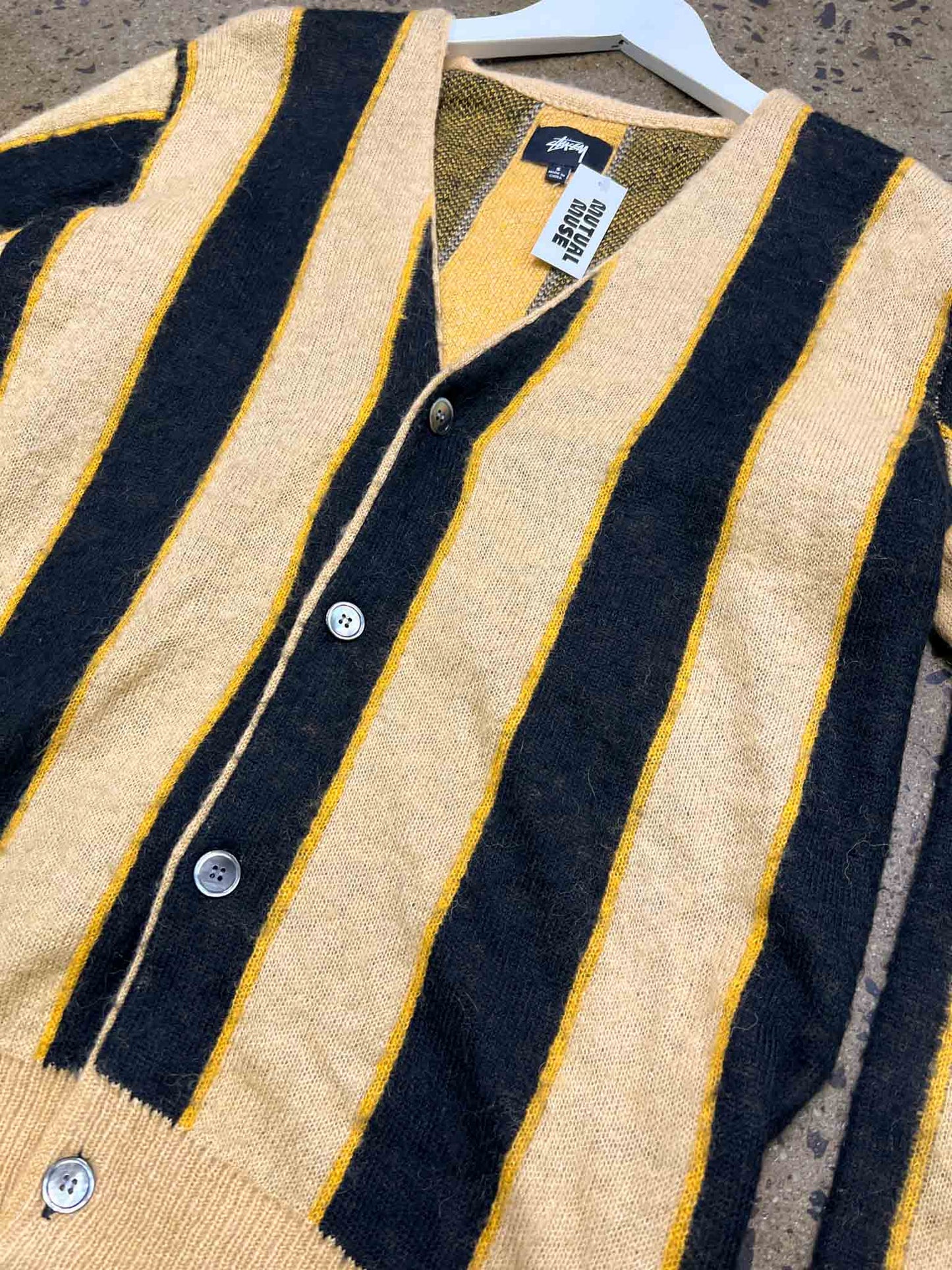 Size S | Stussy Mohair Blend Vertical Stripe Cardigan