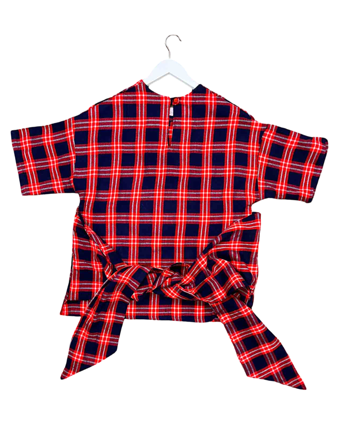 Size S | Collective Closets Red and Navy Check Wrap Top