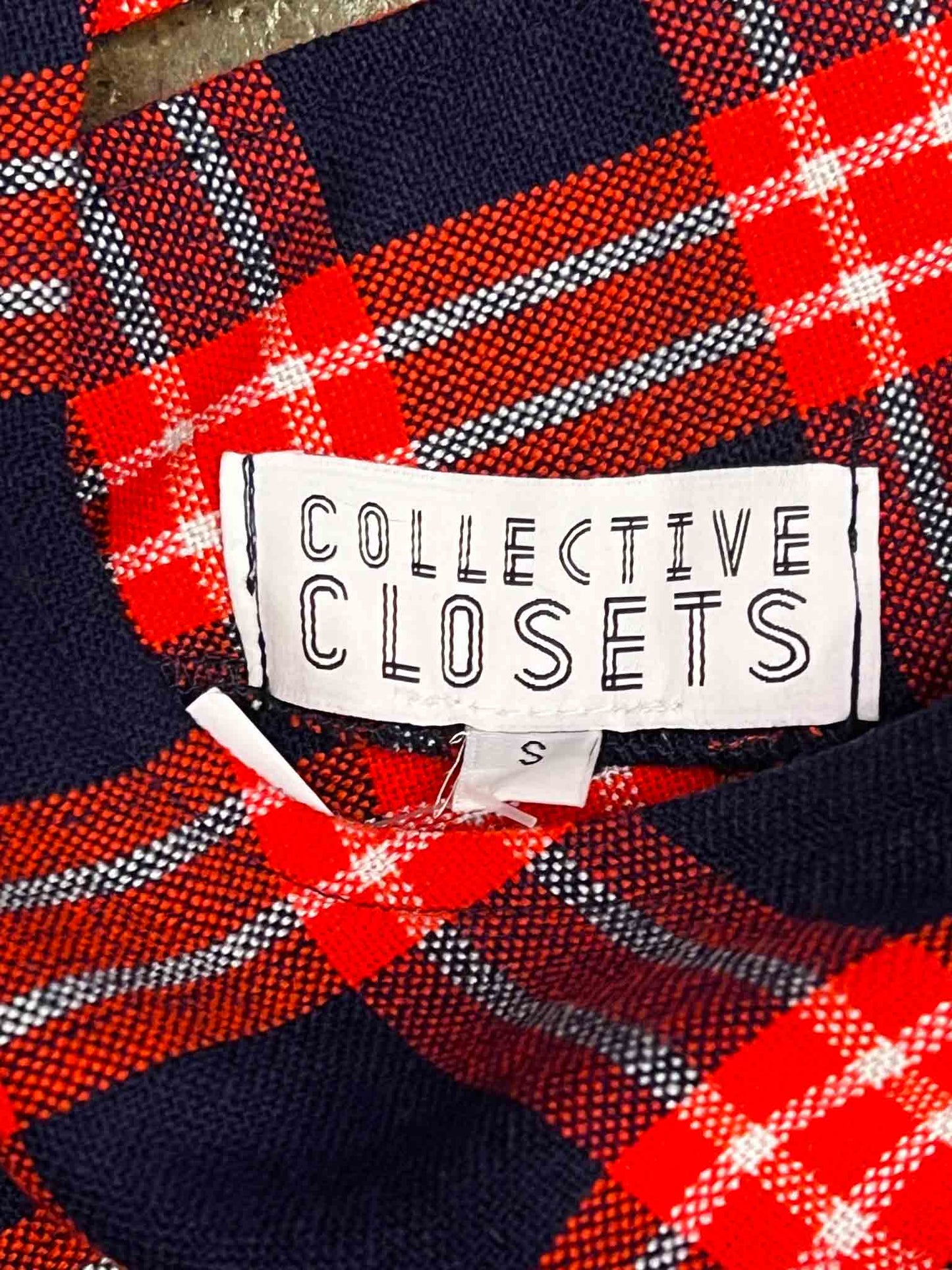 Size S | Collective Closets Red and Navy Check Wrap Top