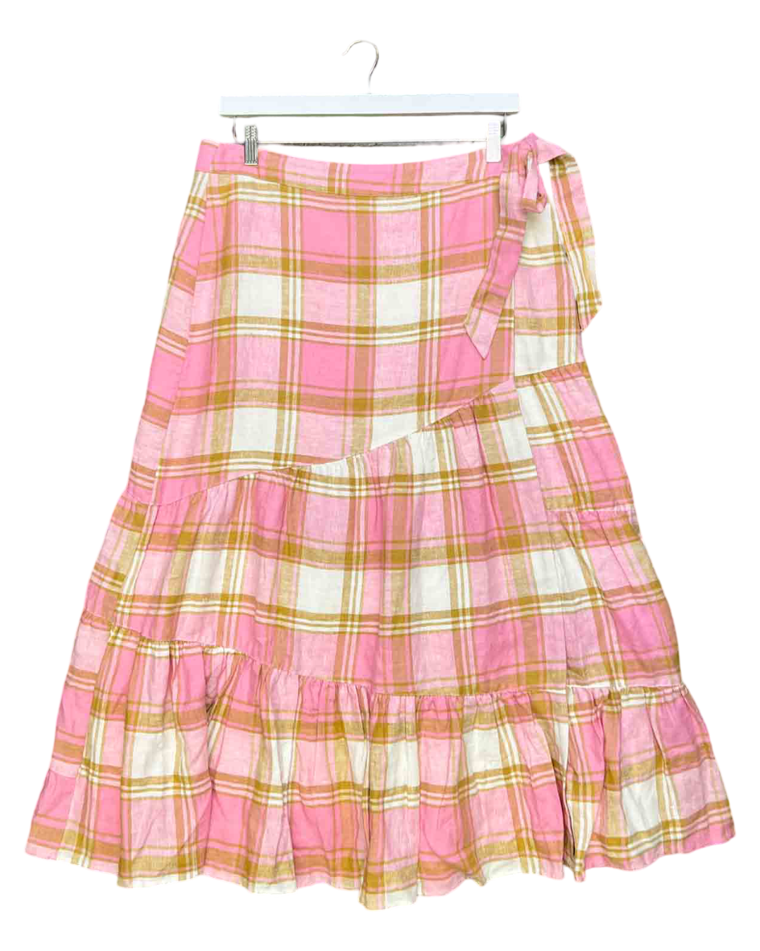 Siize 16 (XXL) | Country Road Linen Plaid Wrap Skirt
